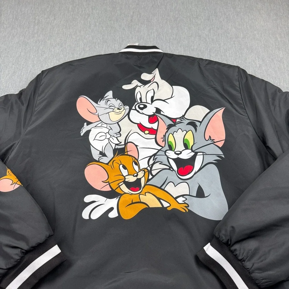 Warner Bros Tom & Jerry Varsity Jacket Mens Large Black Lightweight Graphic Coat